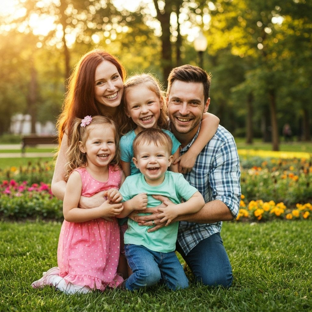 Happy young family with children in park - Justwealth clients